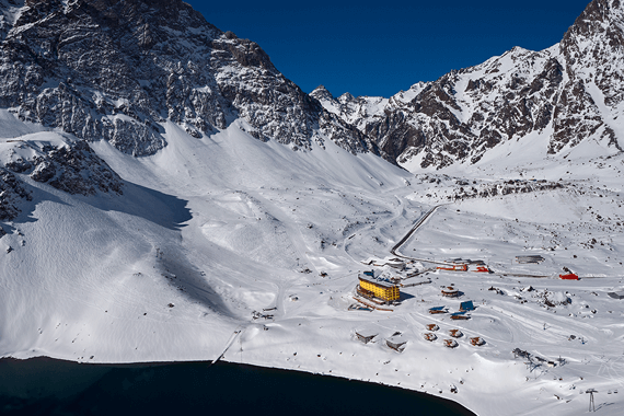 Chile skiing in the Andes Mountains at the legendary Ski Portillo resort